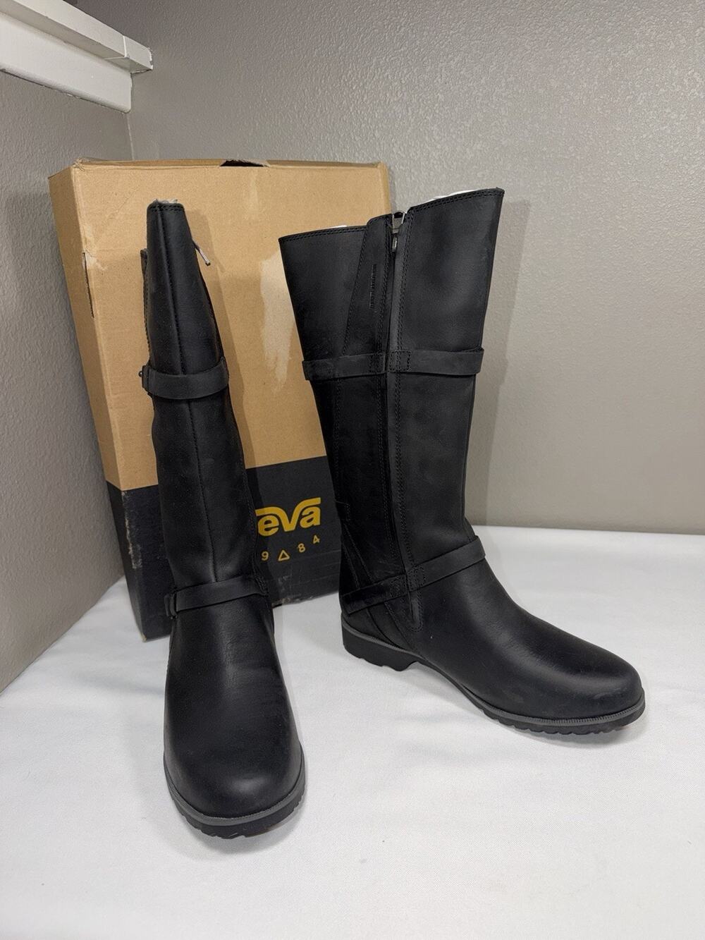 TEVA DE LA VINA TALL WOMEN’S BLACK LEATHER WATERPROOF BOOT US 7 DELAVINA